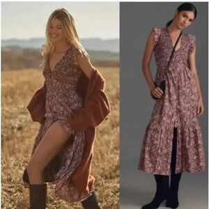 Anthropologie Peregrine Midi Dress Size Medium Cottagecore Micro Floral Peasant